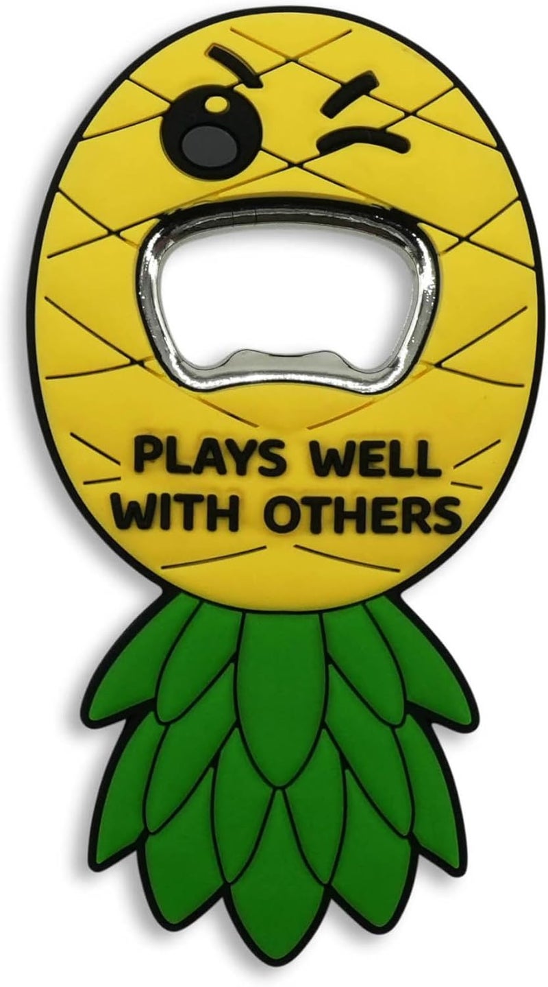 GOOFBALLS Funny Magnetic Bottle Opener – Beer Opener with Hilarious Saying – Strong Magnet for Fridge or Man Cave – Great Gag Gift for Beer Lovers, Dads, Friends - Upside Down Pineapple - Image 1